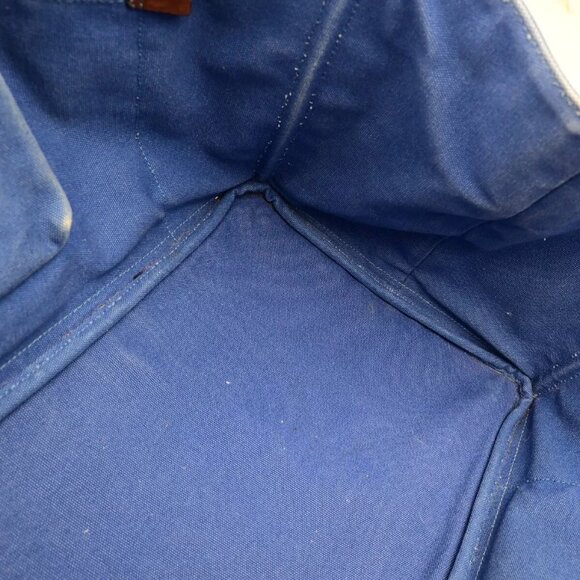 PRADA Milano Logo CANAPA Tote Hand Bag Canvas Leather Blue Gold - Picture 8 of 16